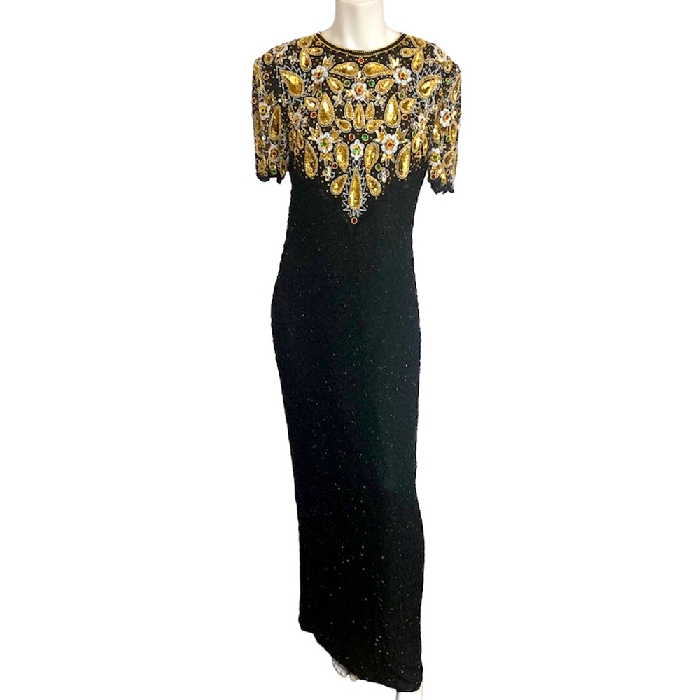 Vintage Black and Gold Maxi Dress